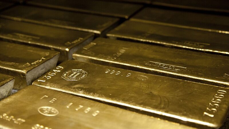 A stack of 400-ounce gold bars