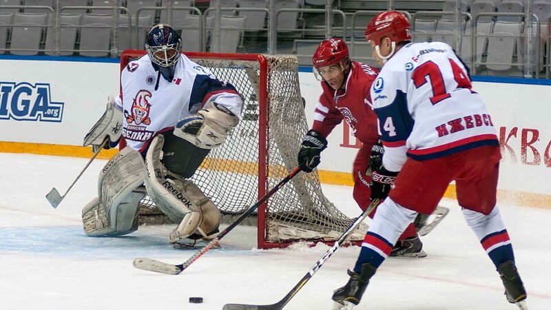 Players in action during an NHL game