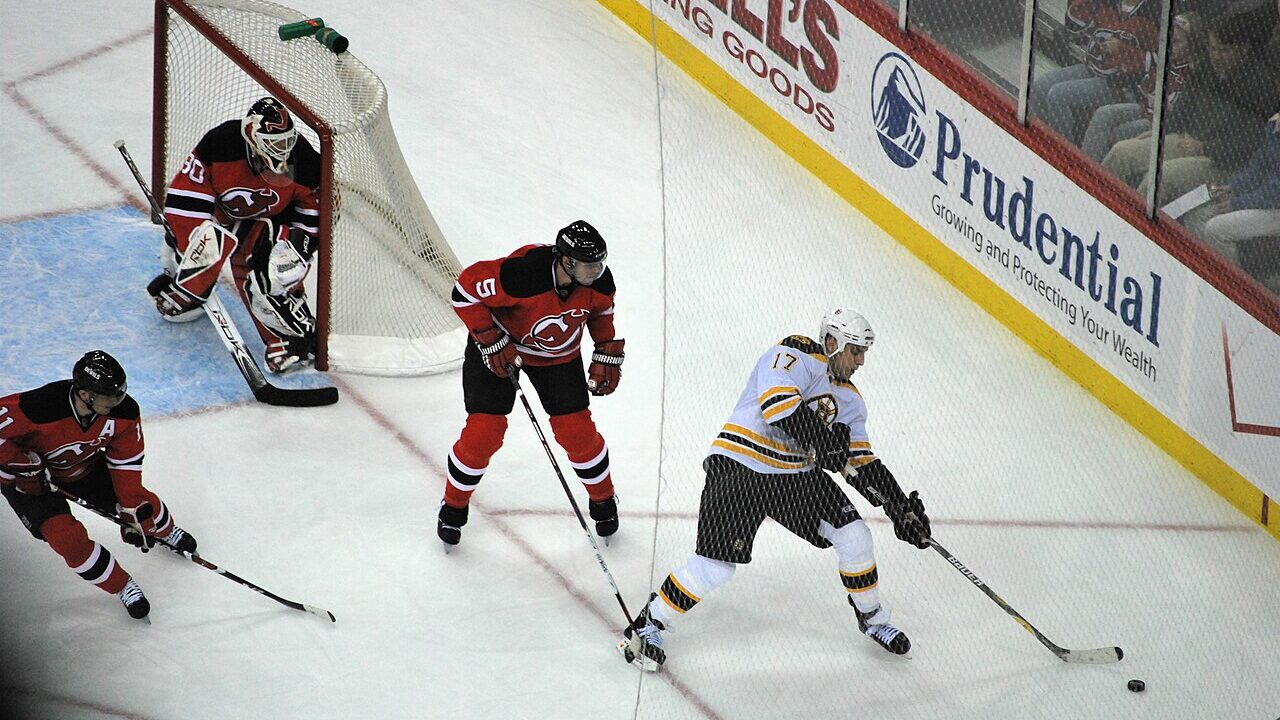 Players in action during an NHL game