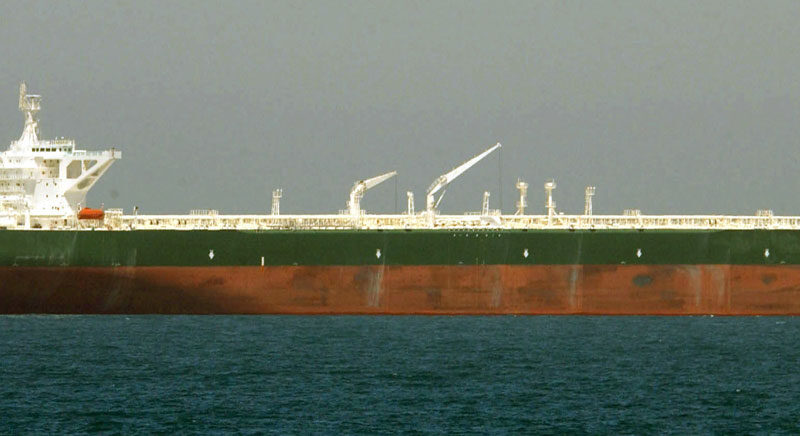 Oil supertanker sailing at sea