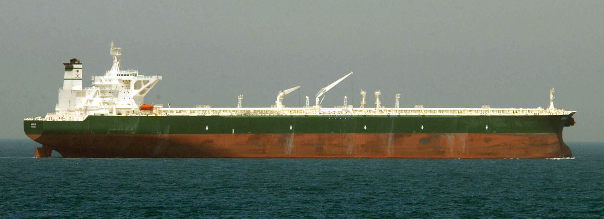 Oil supertanker sailing at sea