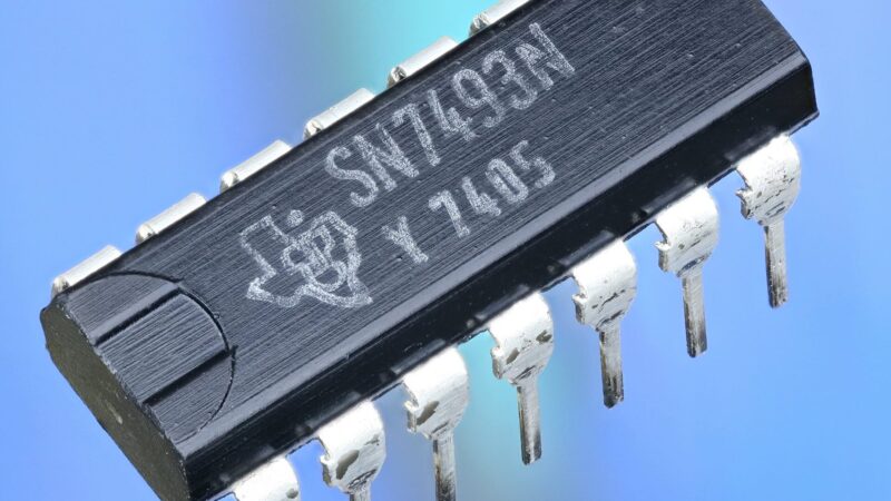A close-up of an integrated circuit on a circuit board